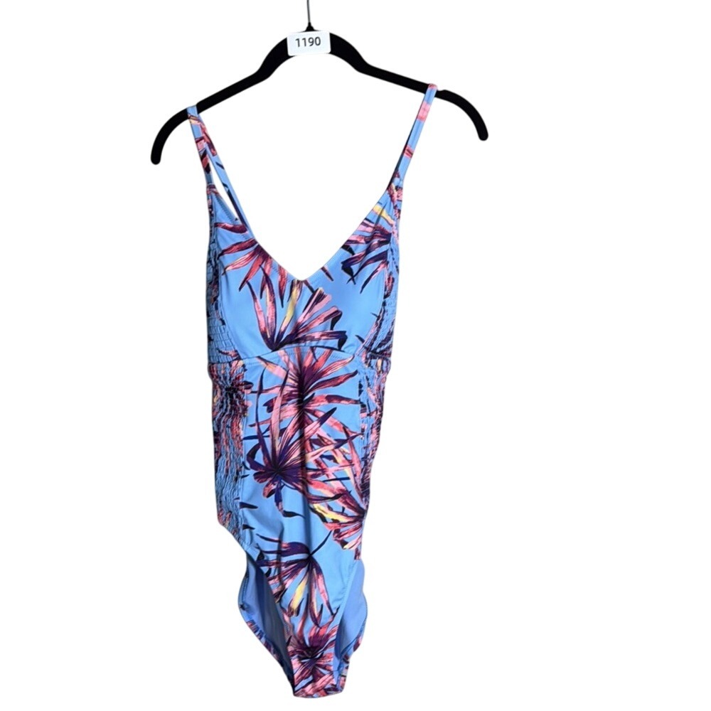Jessica Simpson Women's Blue Floral Print‎ One Piece Swimsuit - Size L